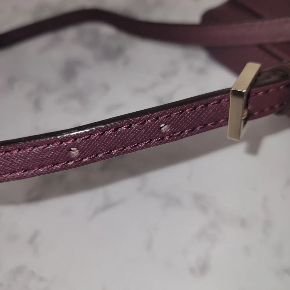 Kate Spade Burgundy Saffiano Leather Crossbody Bag Gold Pyramid Turnlock Plum